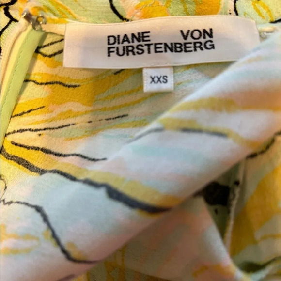 Diane Von Furstenberg Annalyse Shift Crepe Slip Bell Sleeve Yellow Dress XXS - Picture 4 of 5